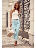 Pantaloni eleganti cu sifon cu curea, albastru 5016 - Magazin online - Boutique